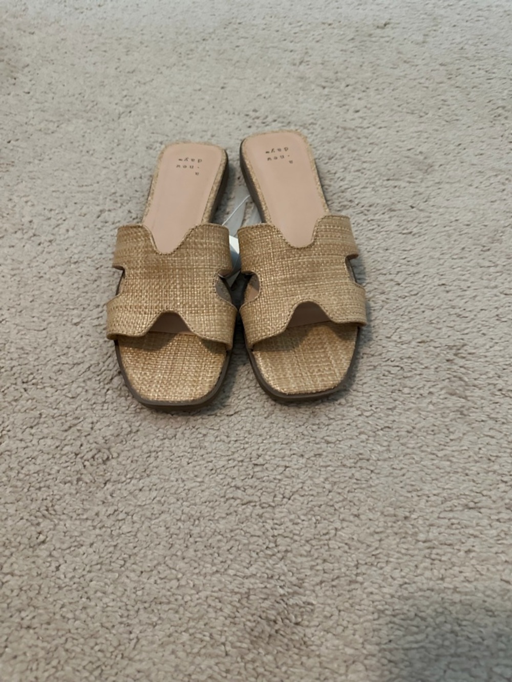 a new day Natural Straw Woven Slide Sandals - Tan
